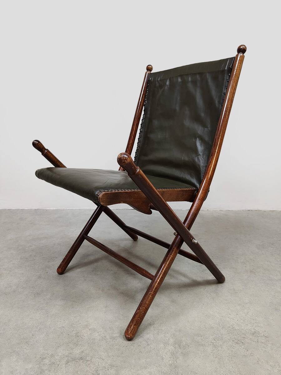 Vintage leather folding chair 'Campaign chair' 1950