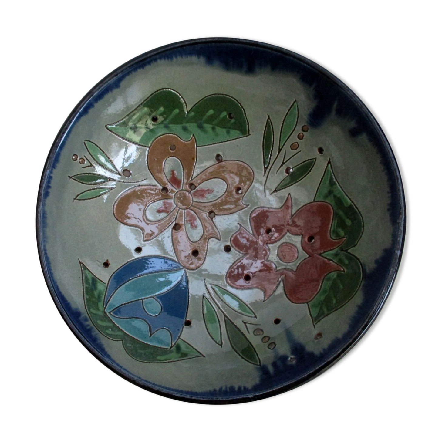 Salad bowl, Catalan ceramic drainer, decorated