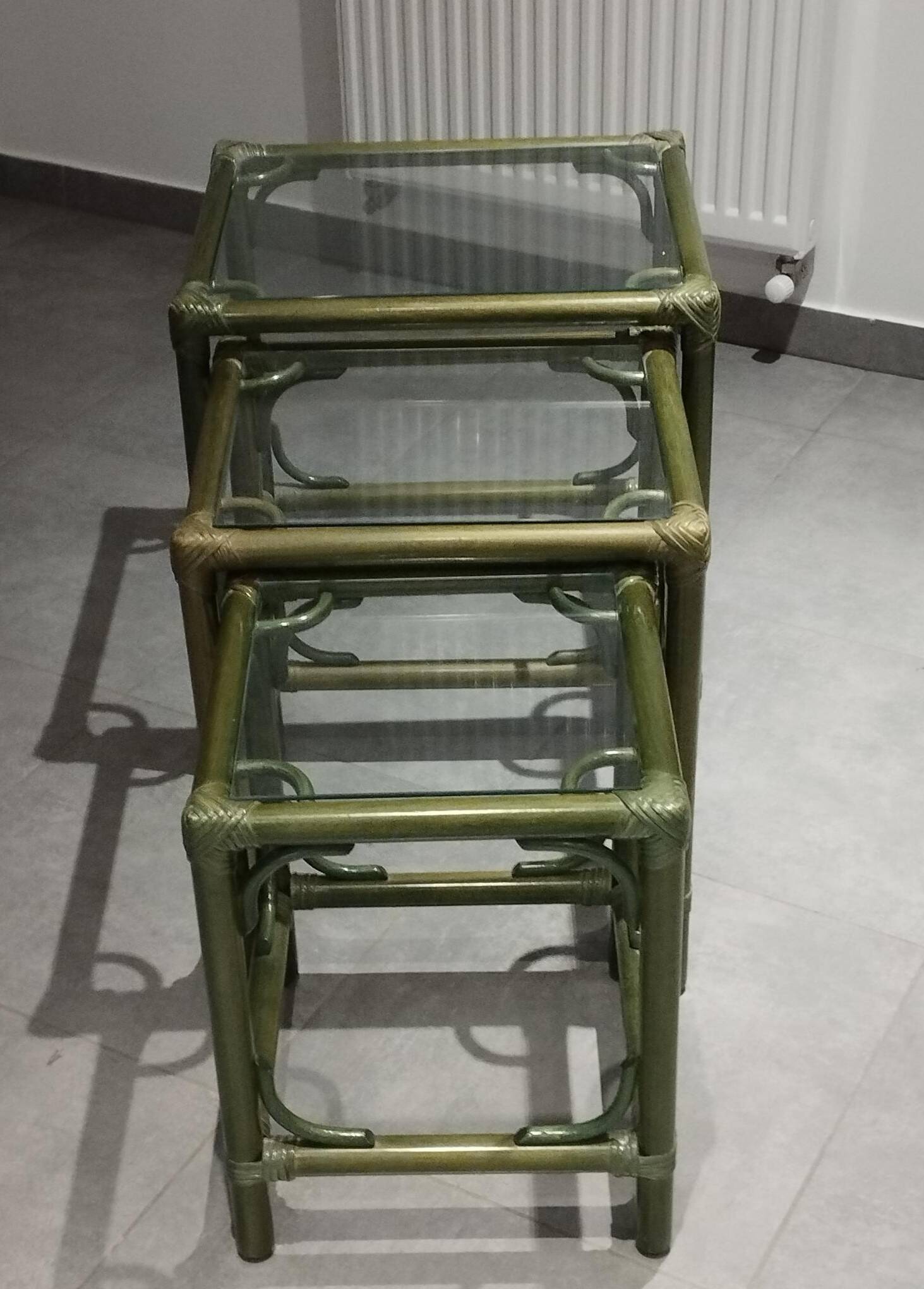 Vintage nesting table, in green colour.