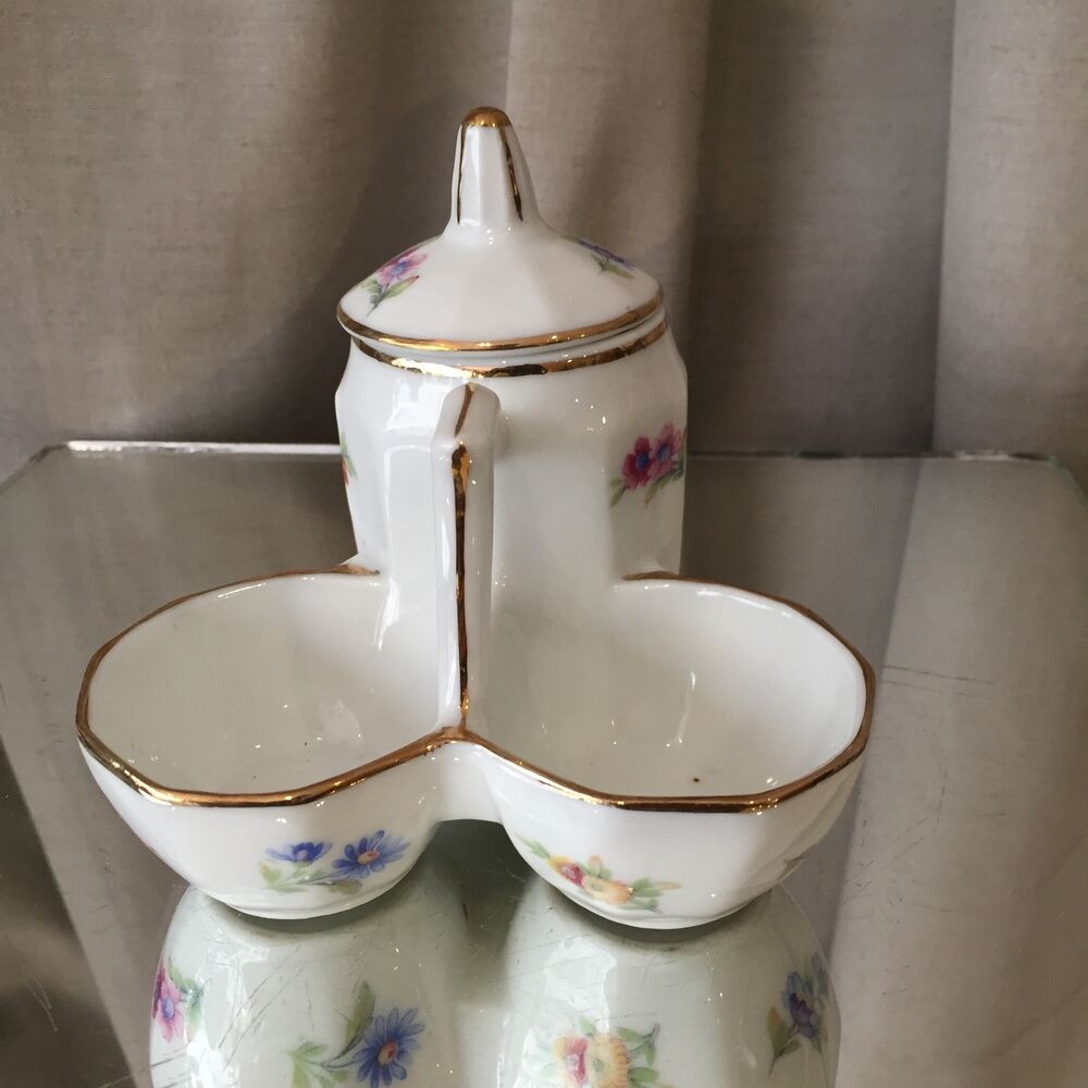 Mustard pot in floral porcelain
