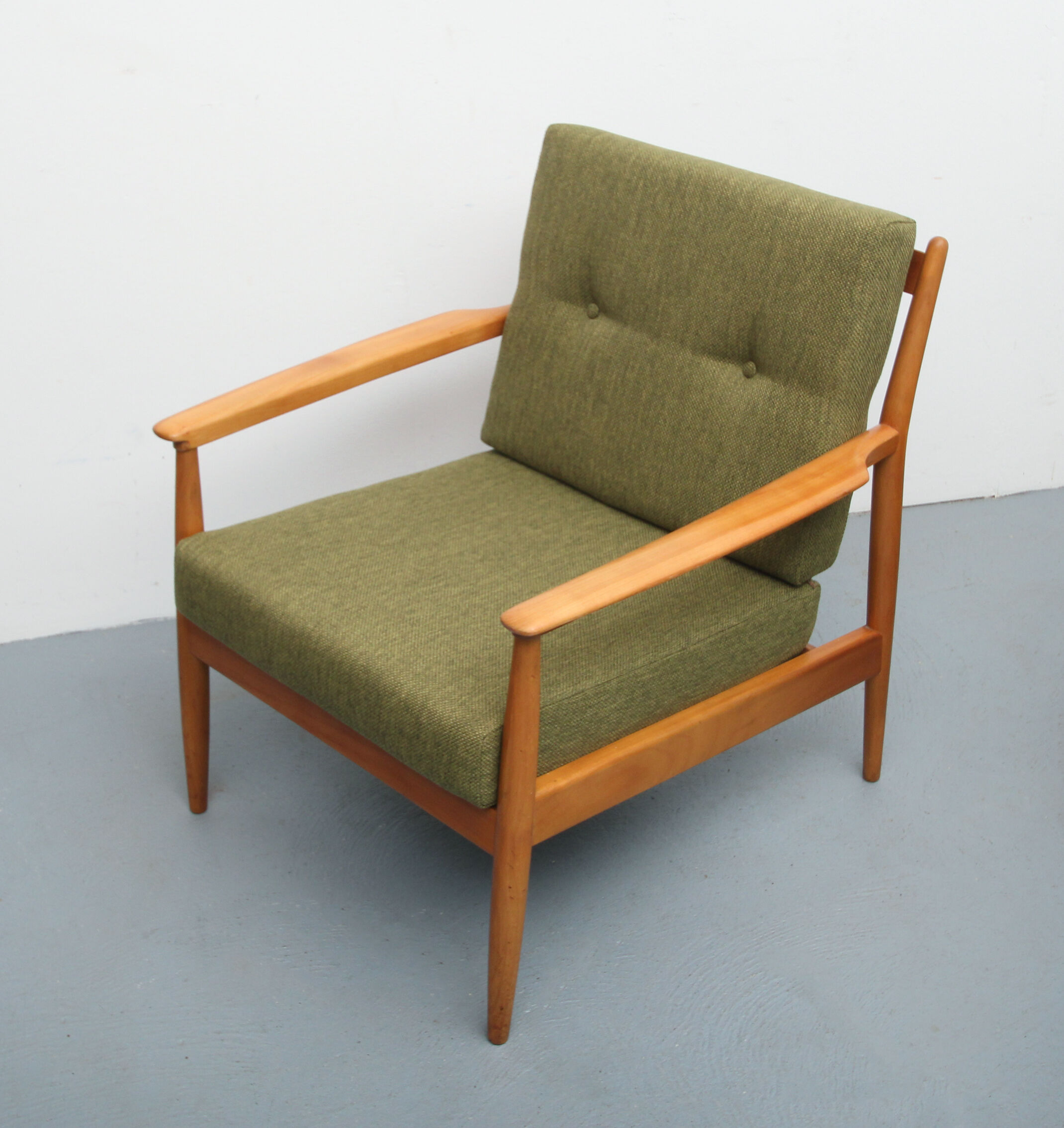 1960s armchair in cherrywood, new cushions in green