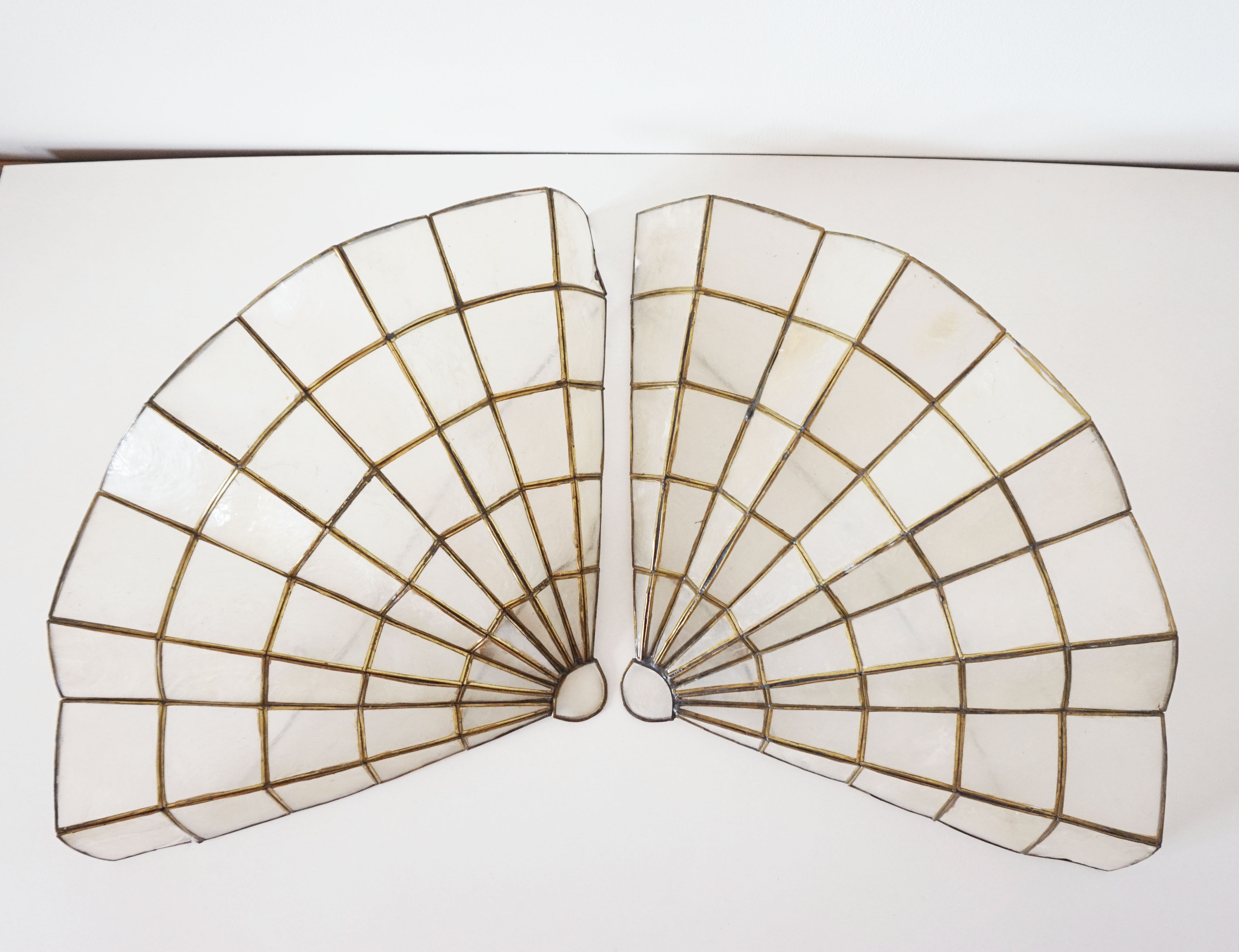 Pair of mother-of-pearl fan-shaped sconces