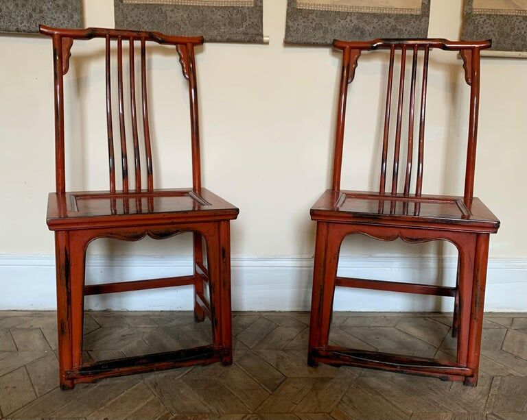 Pair of Chinese chairs, lacquered red, twentieth century