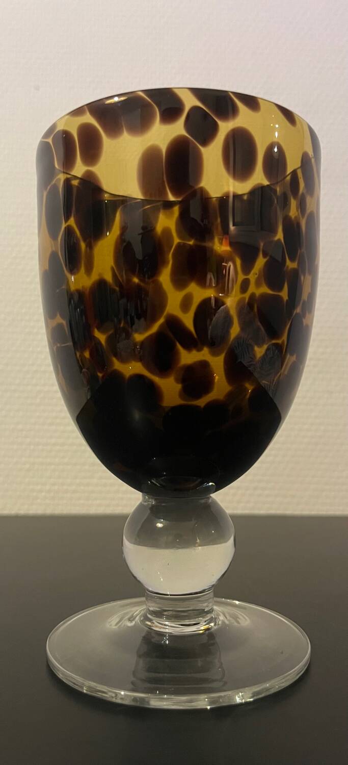 Duo of amber glass stemware