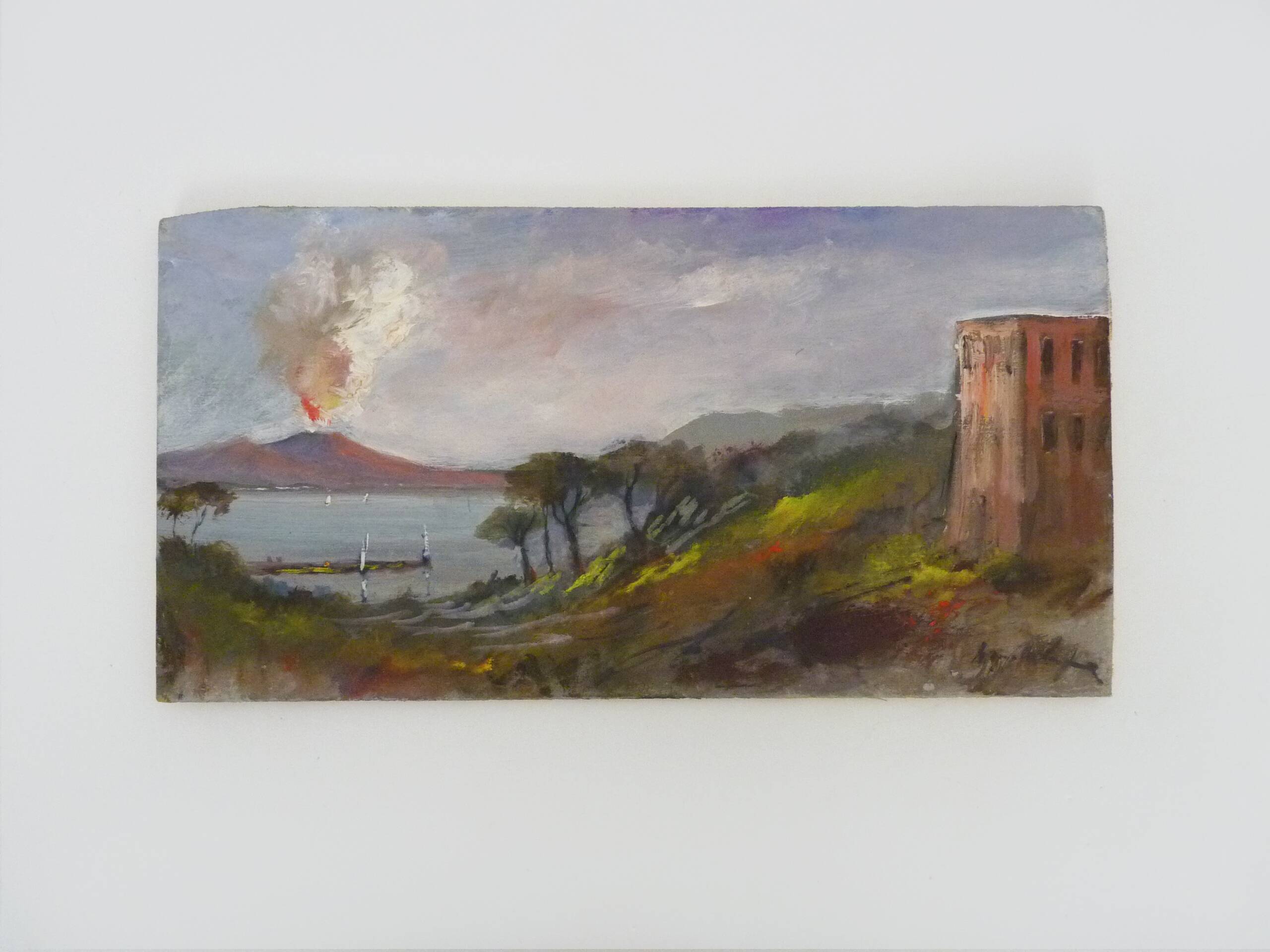 Oil on wood by Riccardo Capone sea view Italy 50s 60s