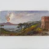 Oil on wood by Riccardo Capone sea view Italy 50s 60s