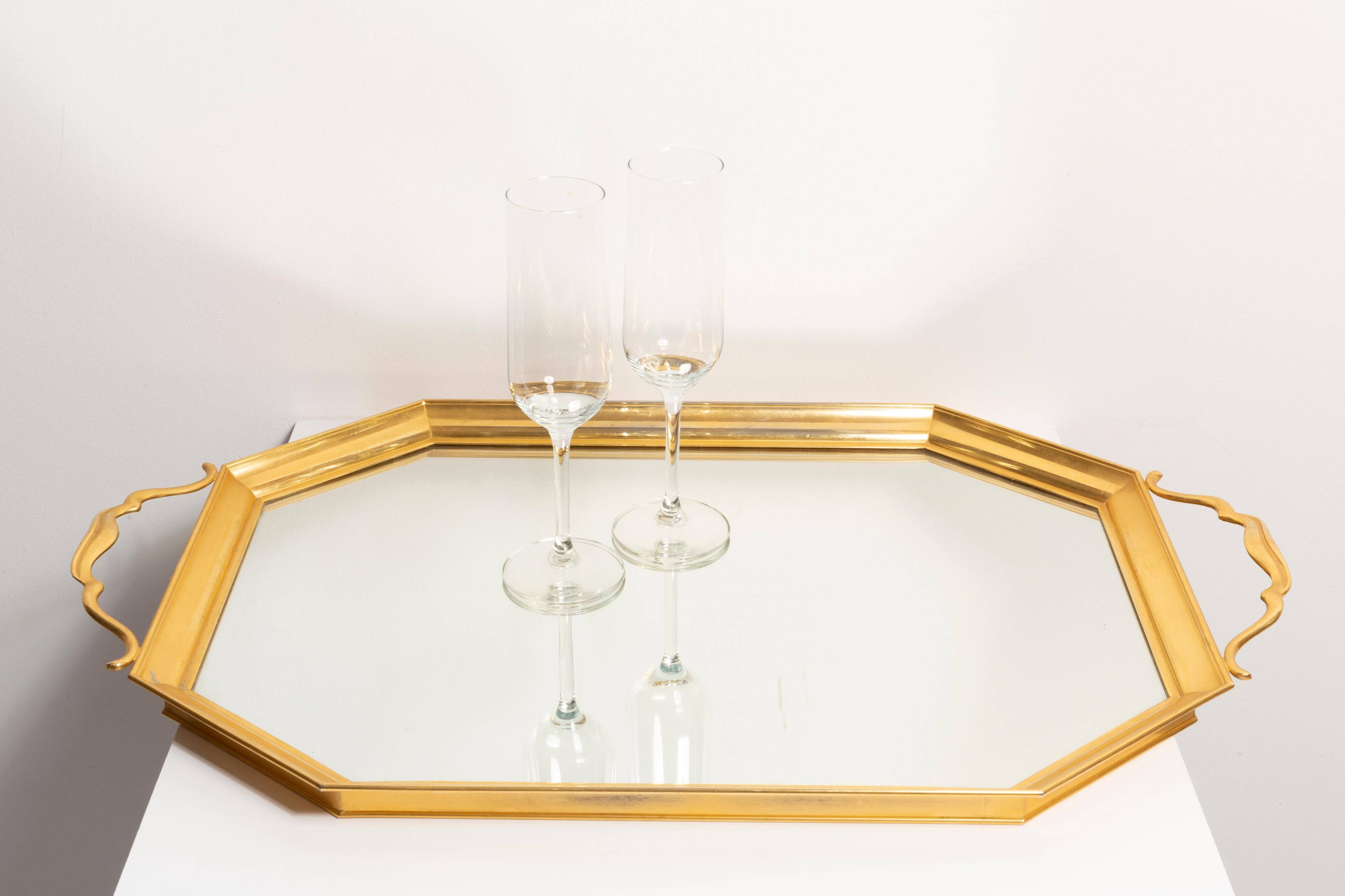 Vintage decorative plate in gold and mirror, Italy, 1960s