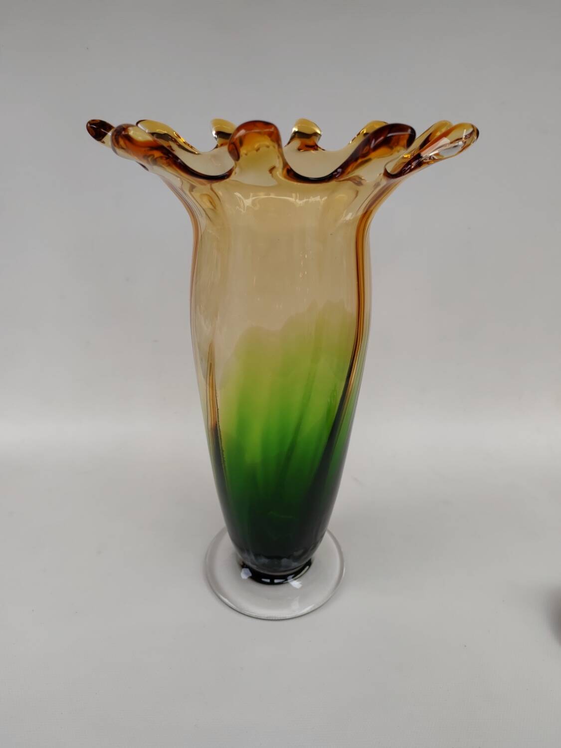 Very large two-tone glass vase, mid-20th century.