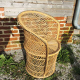 Old wicker / rattan table and armchair