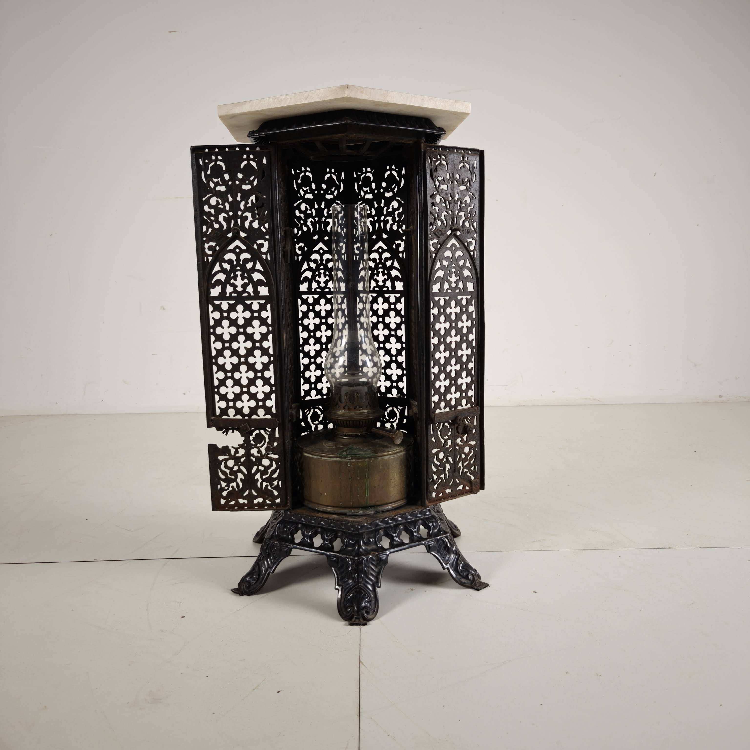 Orientalist Cast Iron side table with Marble Top, late 19th Century