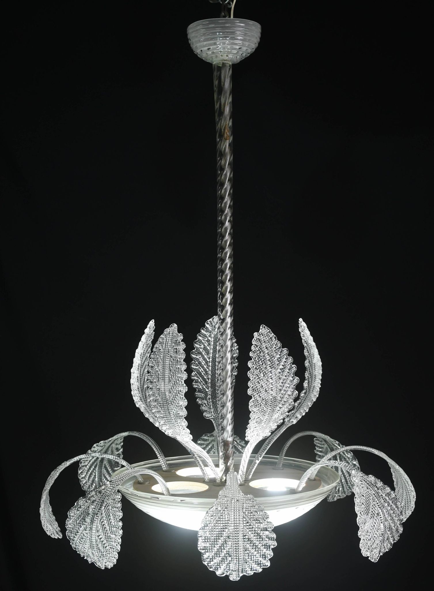 Art Deco Barovier e Toso Chandelier, Murano Glass, 1940s