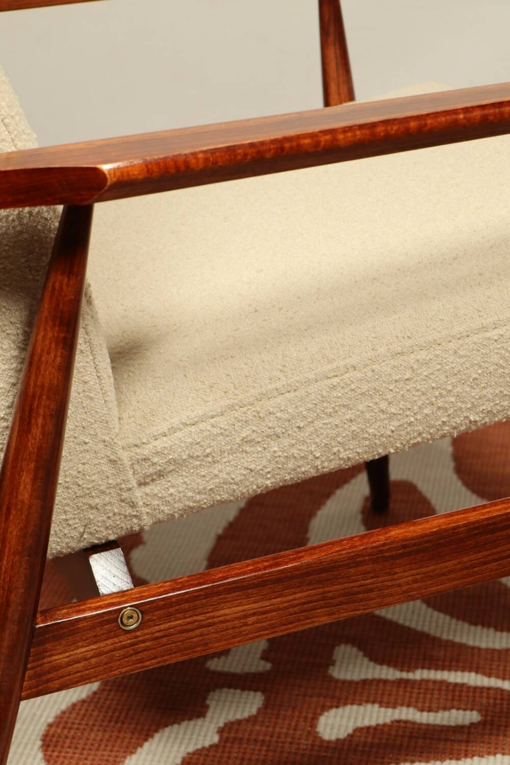 Scandinavian armchair and foot rest beige boucle design by H.lis