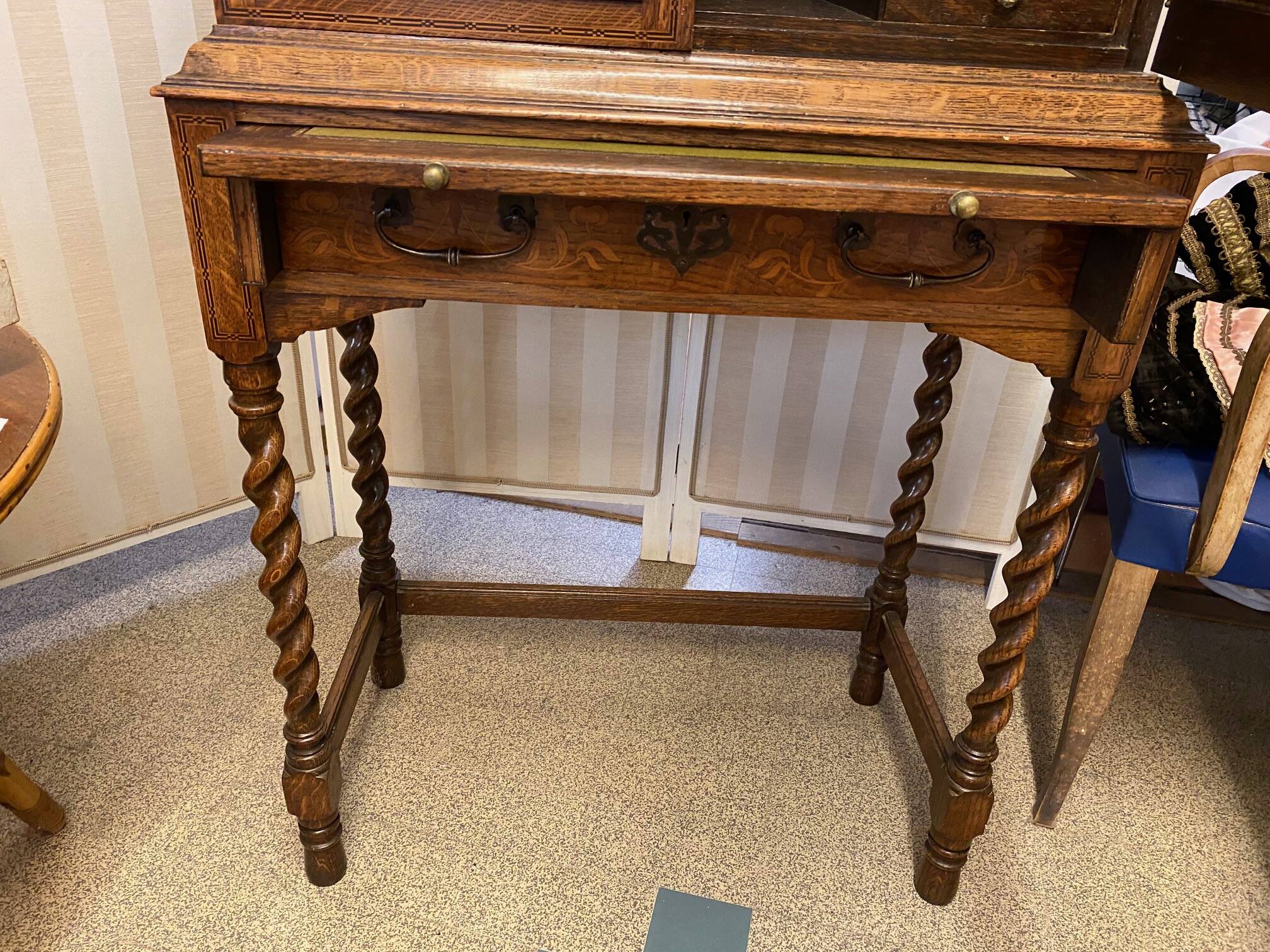 Lady bonheur du day secretary cabinet oak with marquetry and mother-of-pearl
