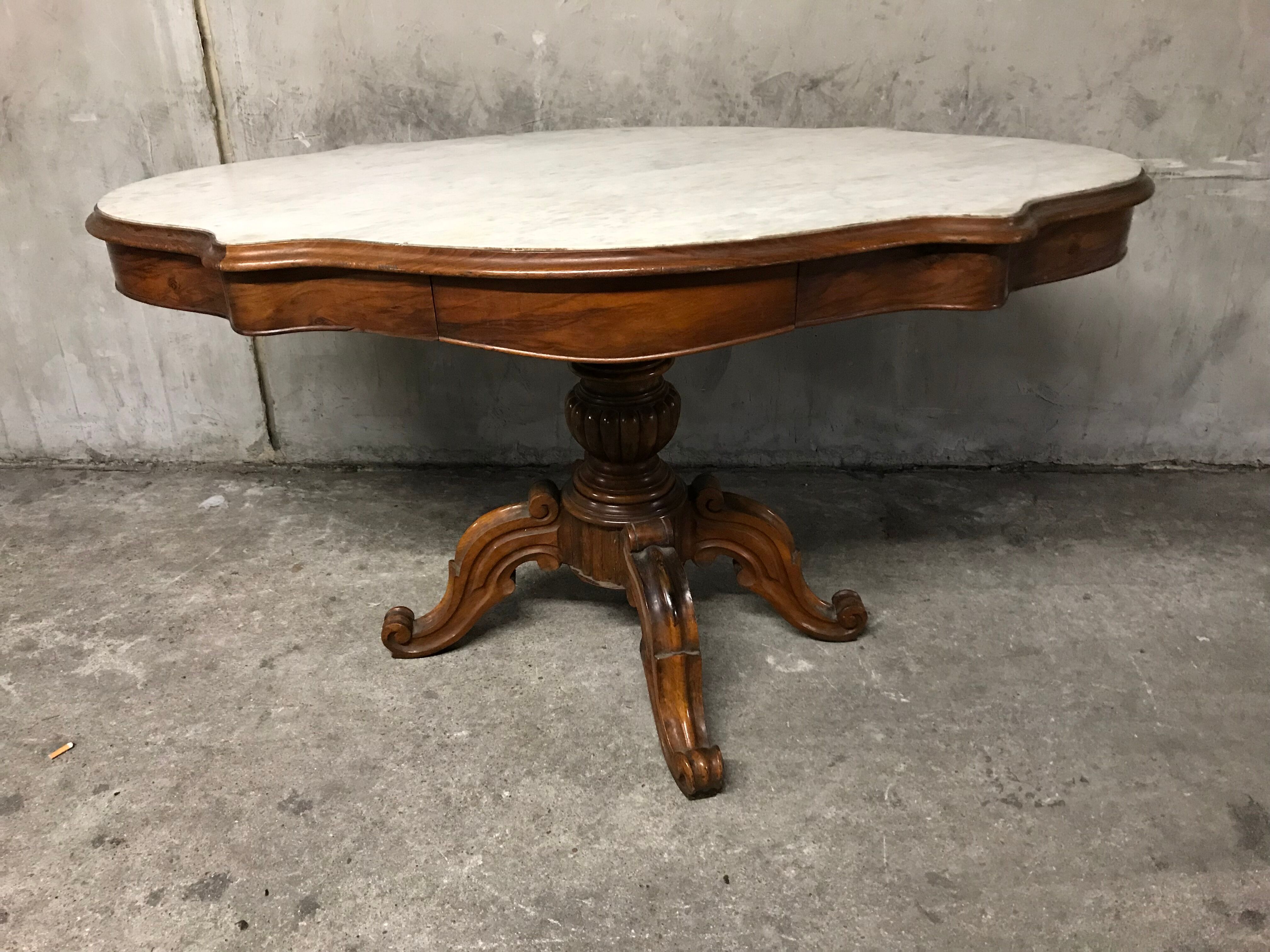 Side table Louis Philippe walnut and marble