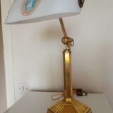 Brass & Satin Opaline Desk Lamp, Woman with Antique Ribbon Bows