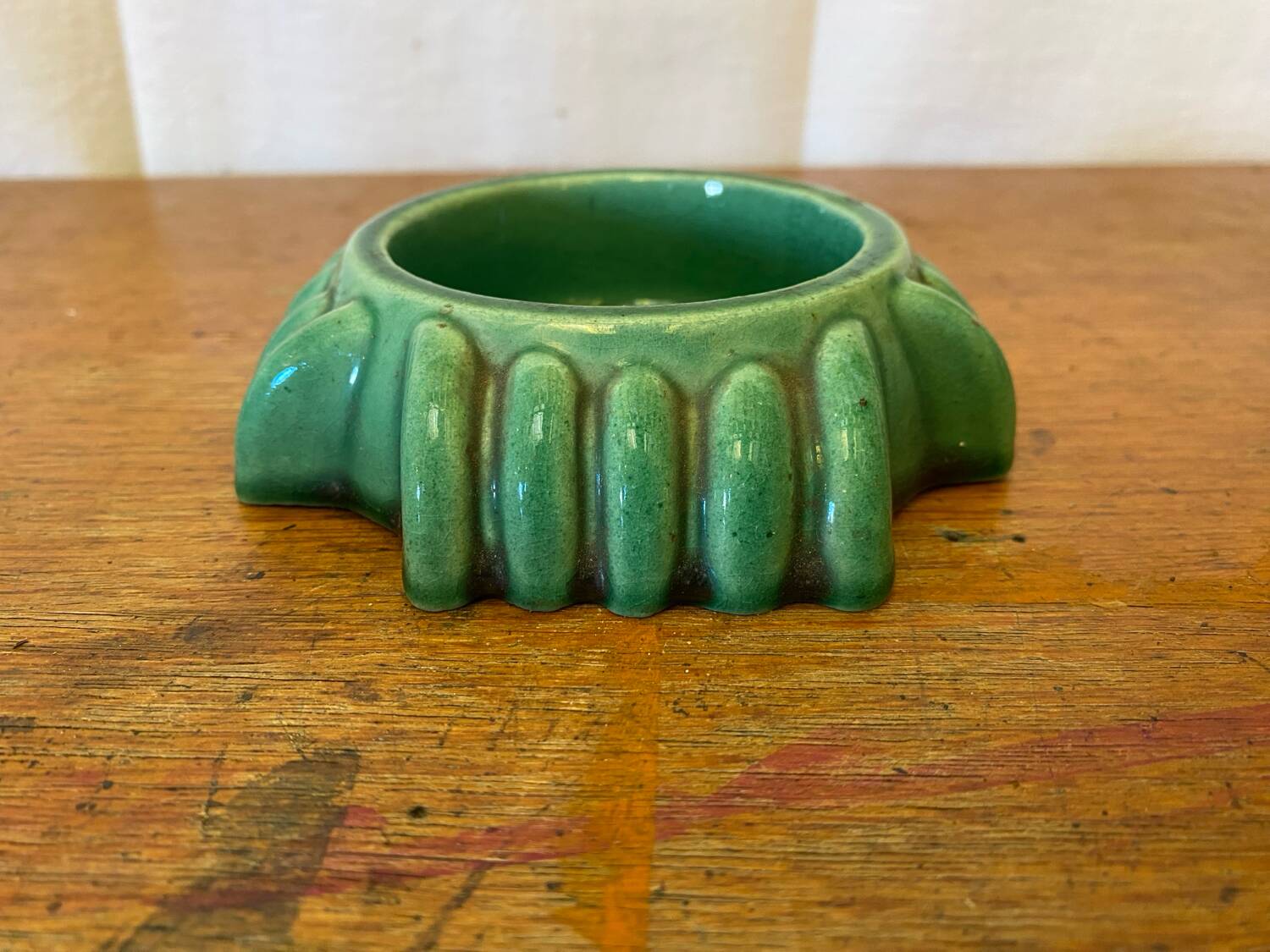 Antique Green Ceramic Ashtray Pocket Empty Vintage