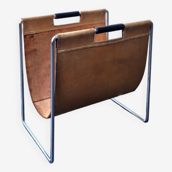 Porte-revues en cuir marron clair par Brabantia, Pays-Bas, années 1960