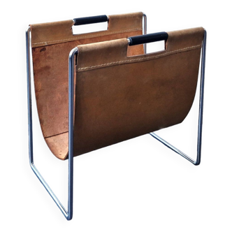 Light brown leather magazine holder by Brabantia, The Netherlands 1960's