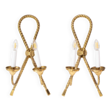 Paire de grandes appliques en laiton doré Noeud