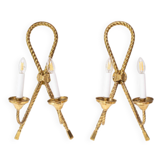 Pair of large gilded brass Noeud wall lights