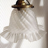 Set of 3 hangings lamp tulips in art nouveau glass paste