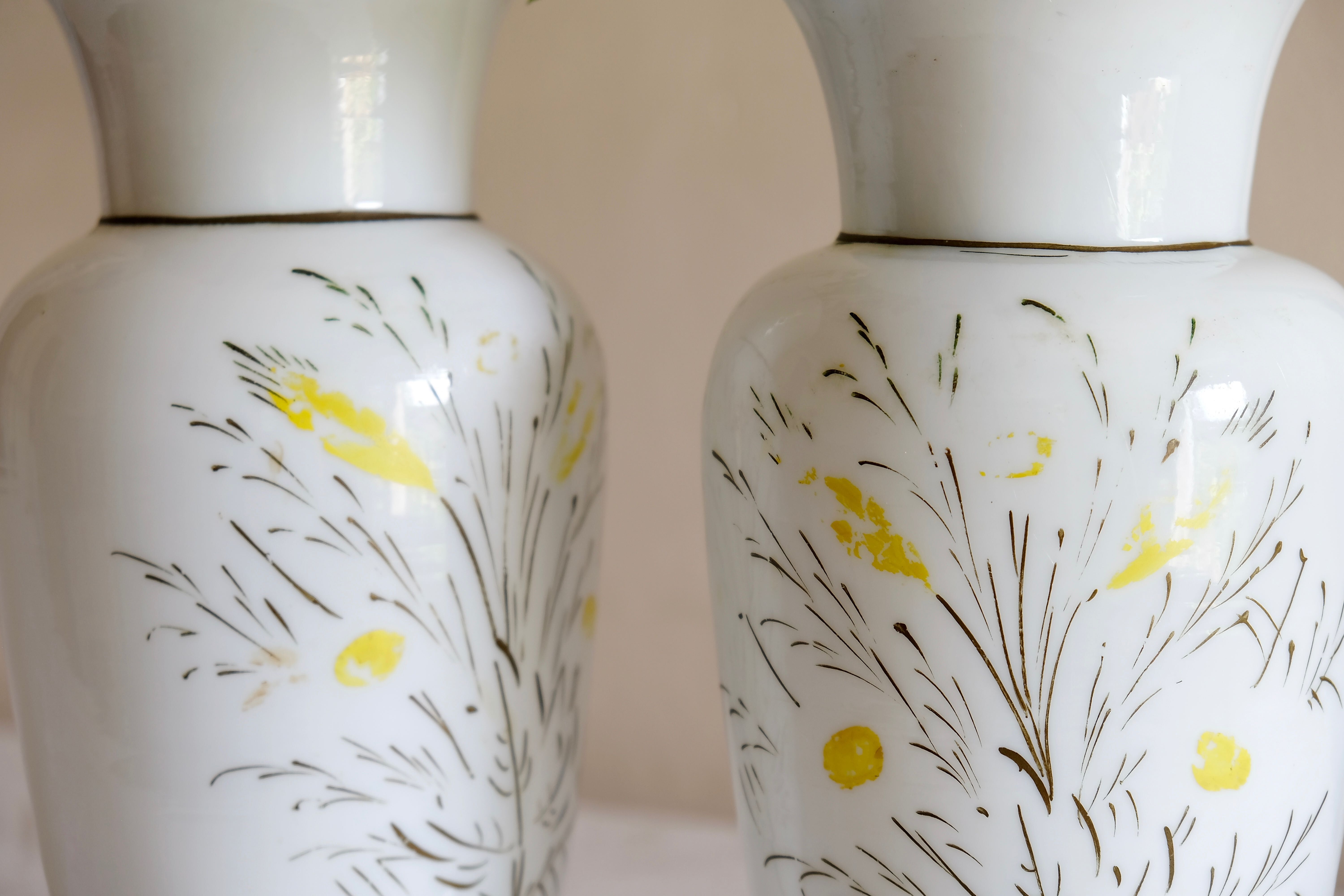 French antique opaline vase painted by hand