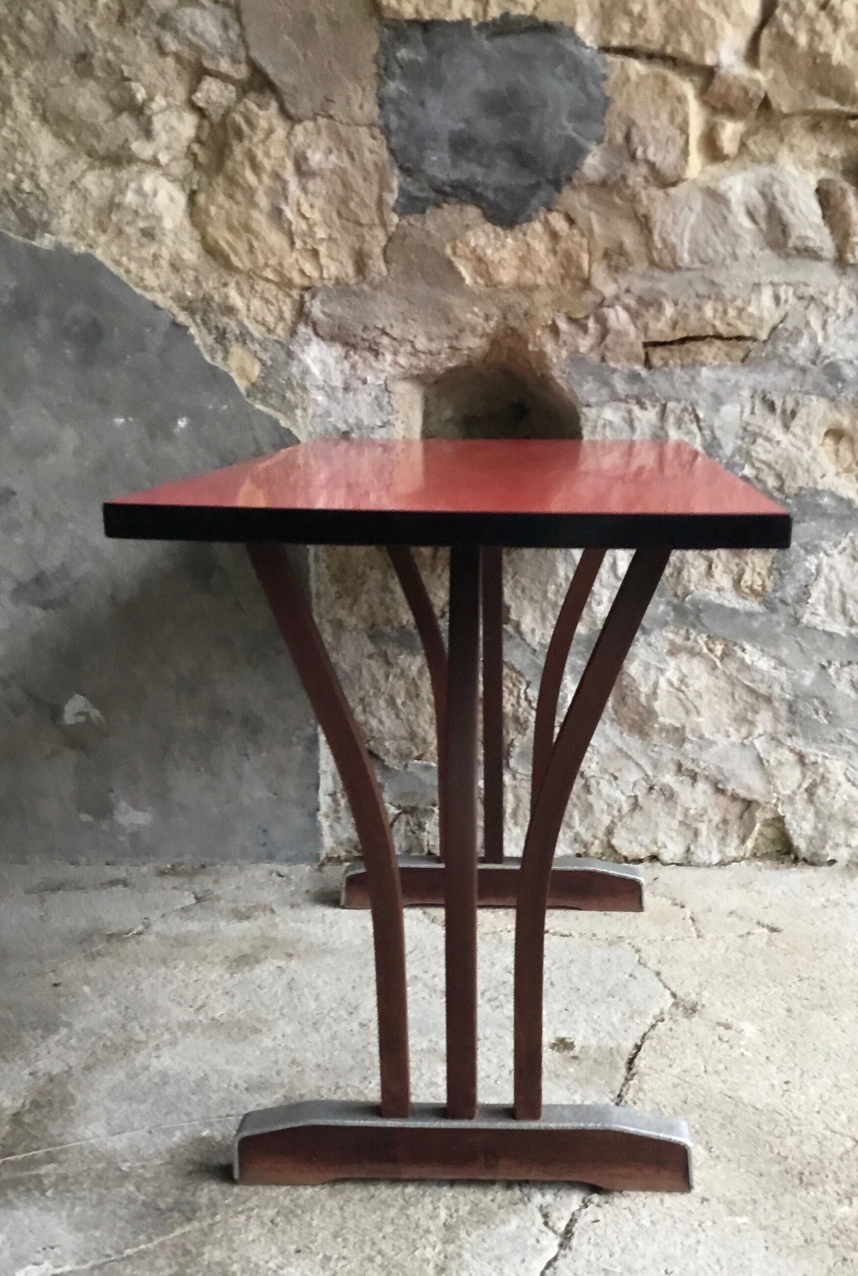 Rectangular bistro table - wood, metal and red formica - 1950