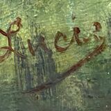 Tableau HSP XIX° Marine "Bord de mer arboré" signé Lucy + cadre