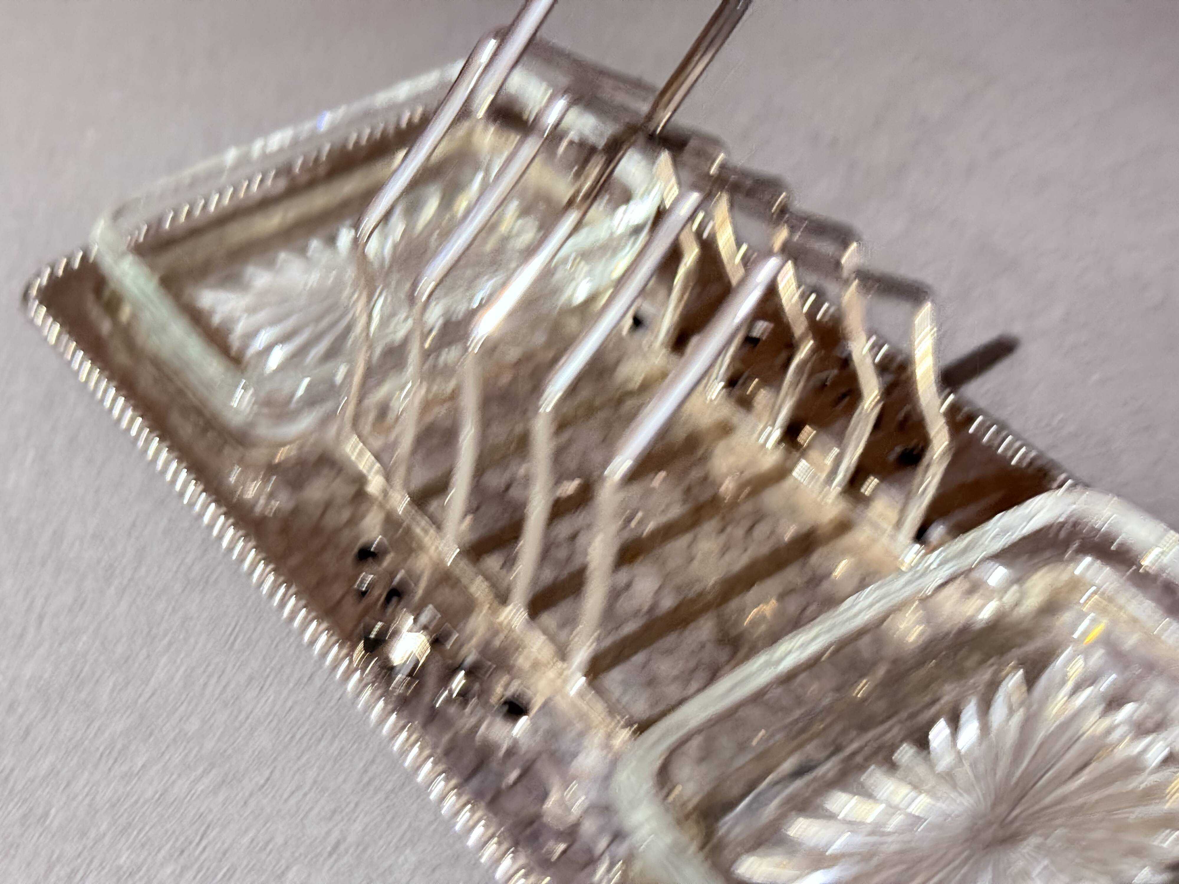 Art Deco Silver Plated Toast Rack, Matching Hammered Tray Crystal Butter Dishes