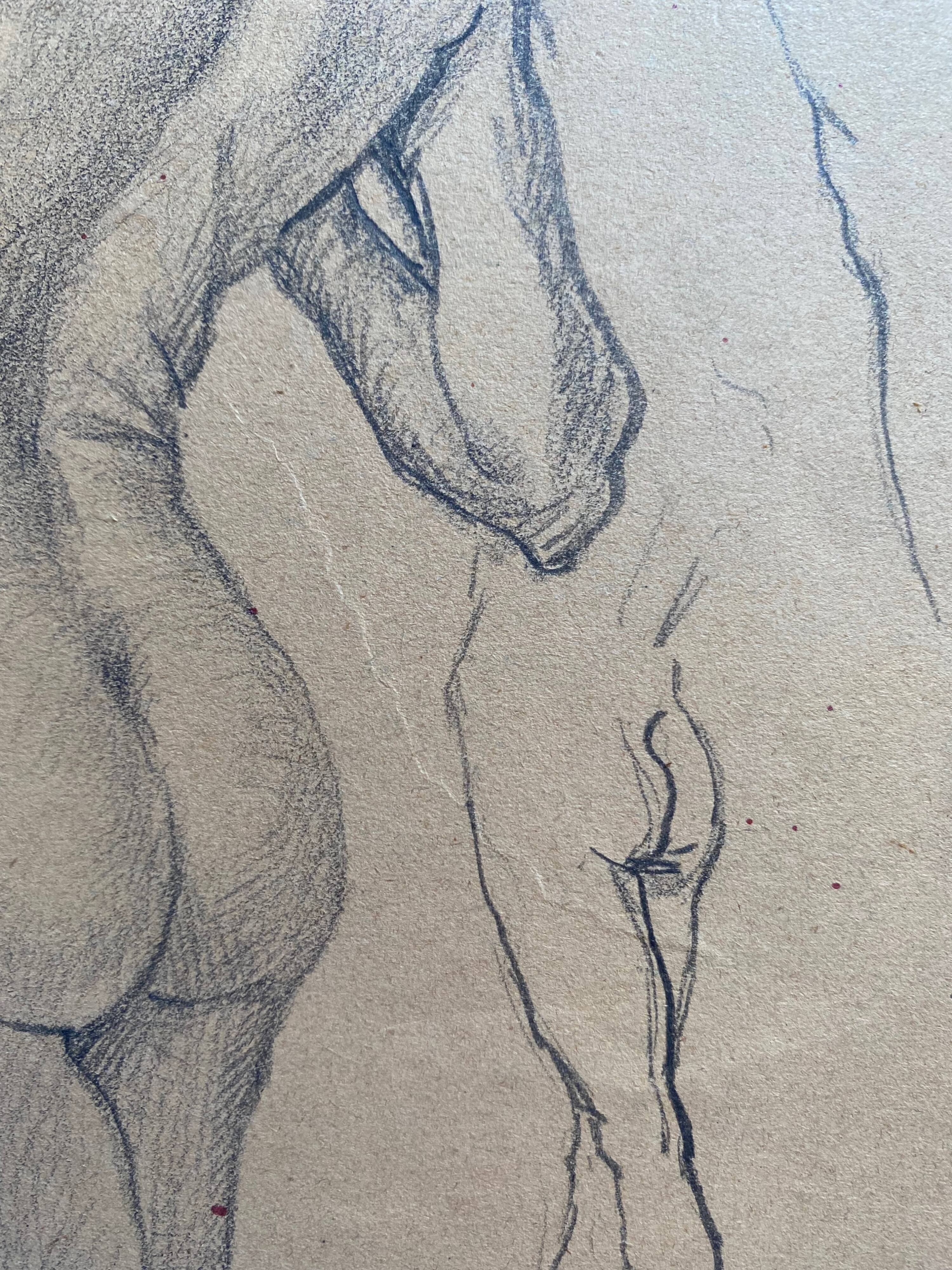 Painting old drawing "Study of woman's nude" around 1900 with frame