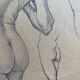 Painting old drawing "Study of woman's nude" around 1900 with frame