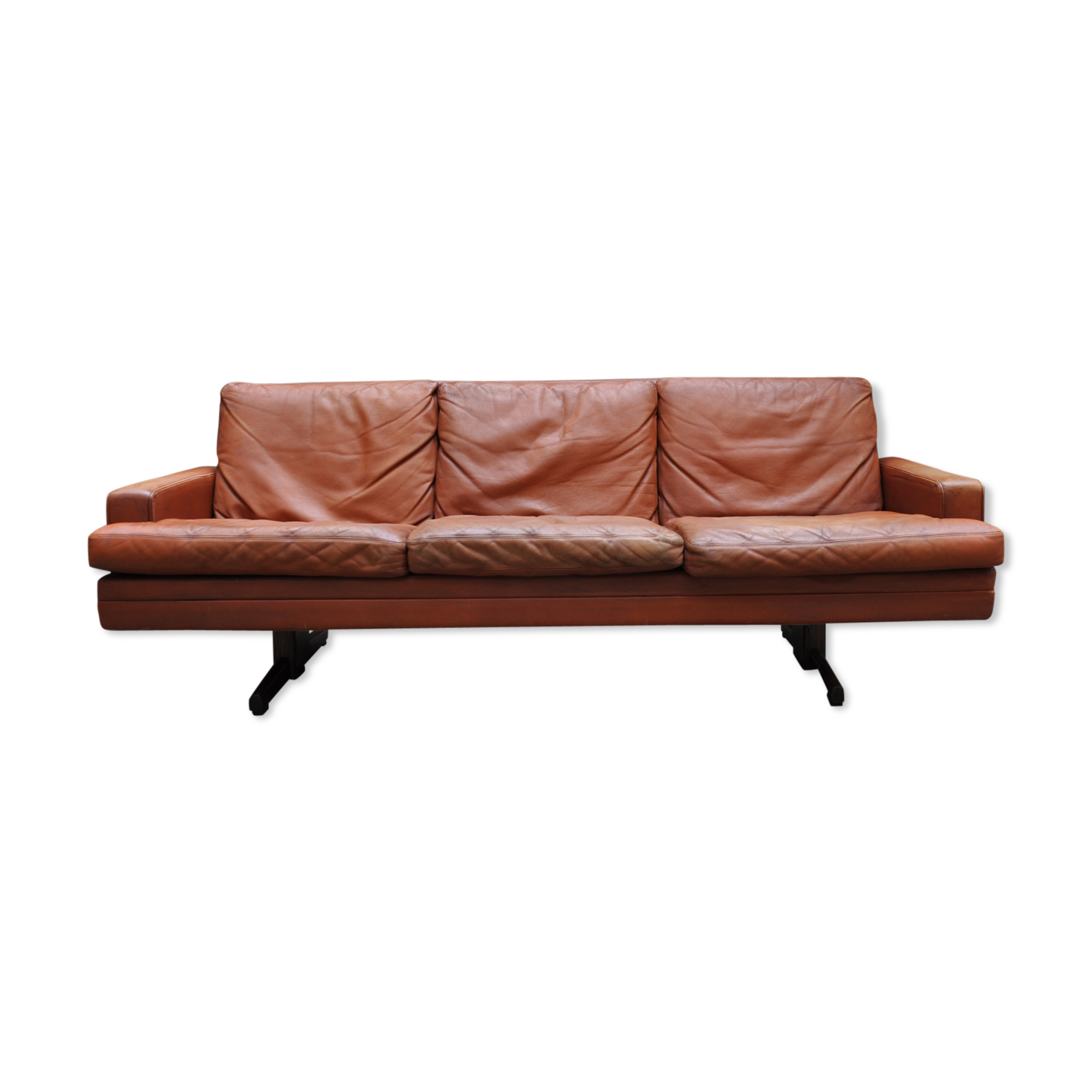 Scandinavian leather and rosewood sofa Fredrik Kayser 1965, 3 places