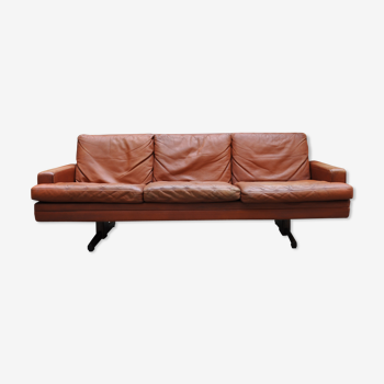 Scandinavian leather and rosewood sofa Fredrik Kayser 1965, 3 places