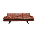 Scandinavian leather and rosewood sofa Fredrik Kayser 1965, 3 places