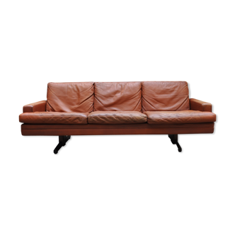 Scandinavian leather and rosewood sofa Fredrik Kayser 1965, 3 places