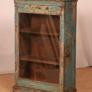 old Art Deco wall display case in original blue teak Burmese patina