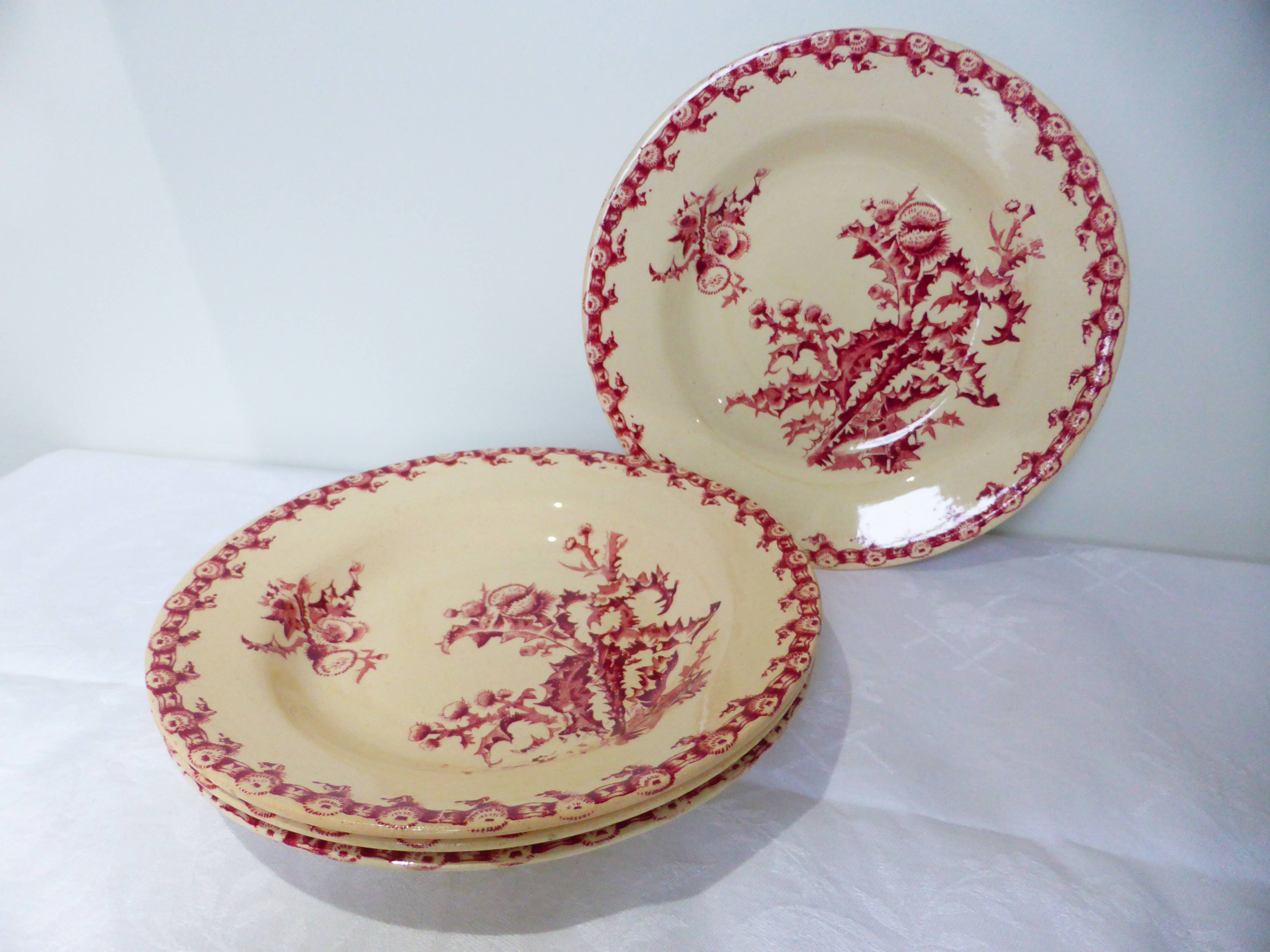 4 vintage hollow plates from gien model thistles 211256