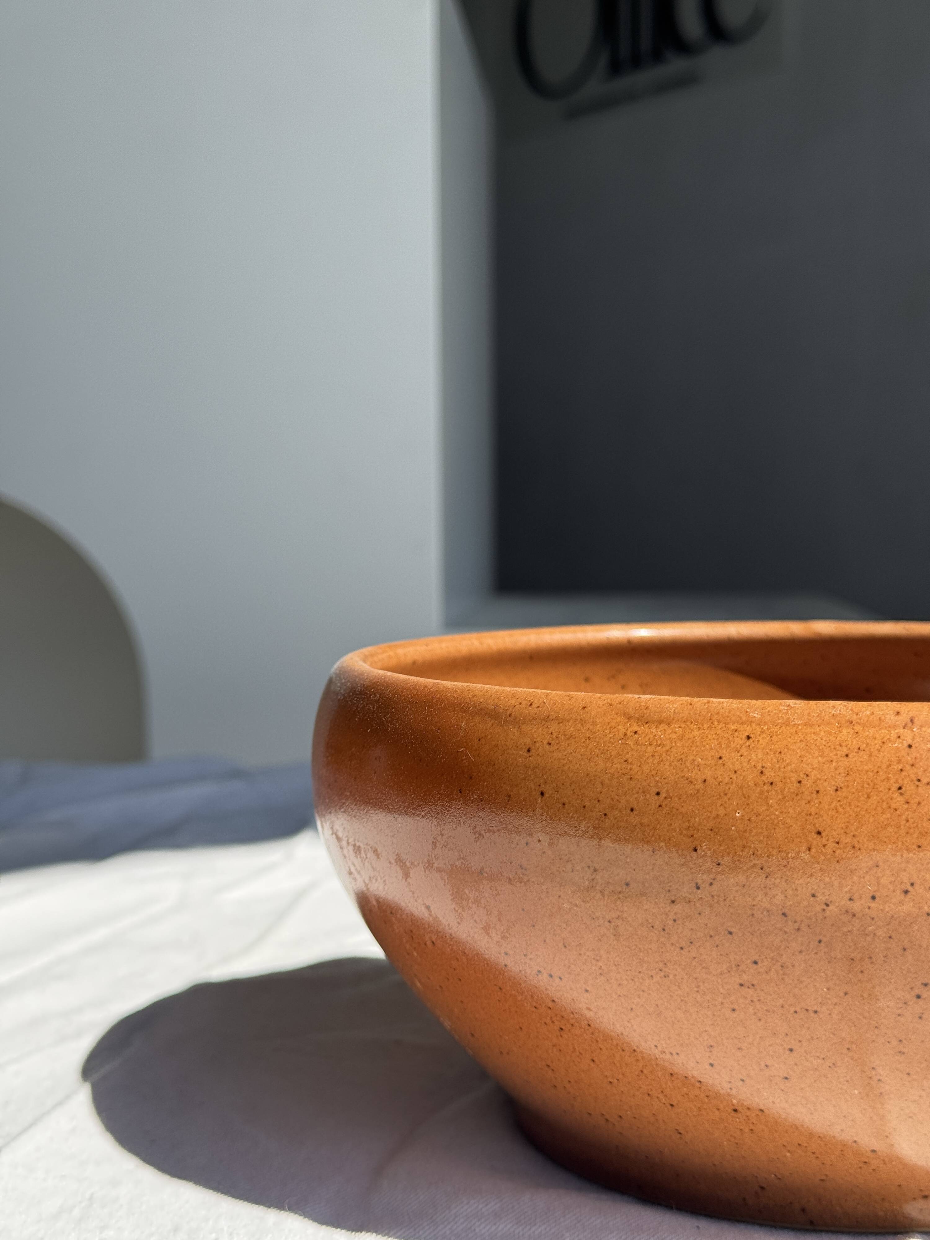 Large stoneware bowl Digoin Grès Pots France brown orange D21