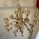 Large 19th century chandelier in Italian Capodimonte porcelain, floral decoration