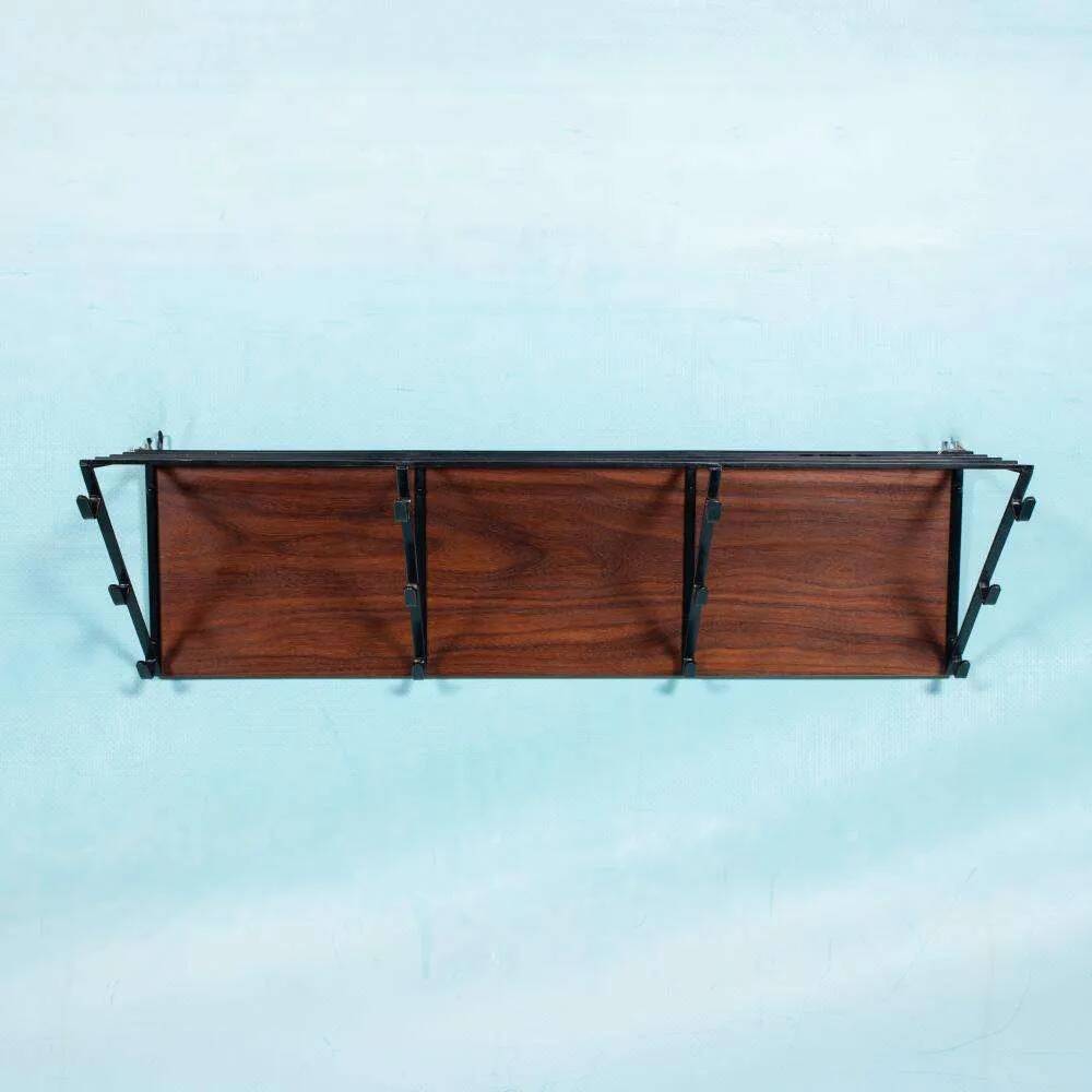 Portemanteau vintage en teck et métal noir, style milieu du siècle