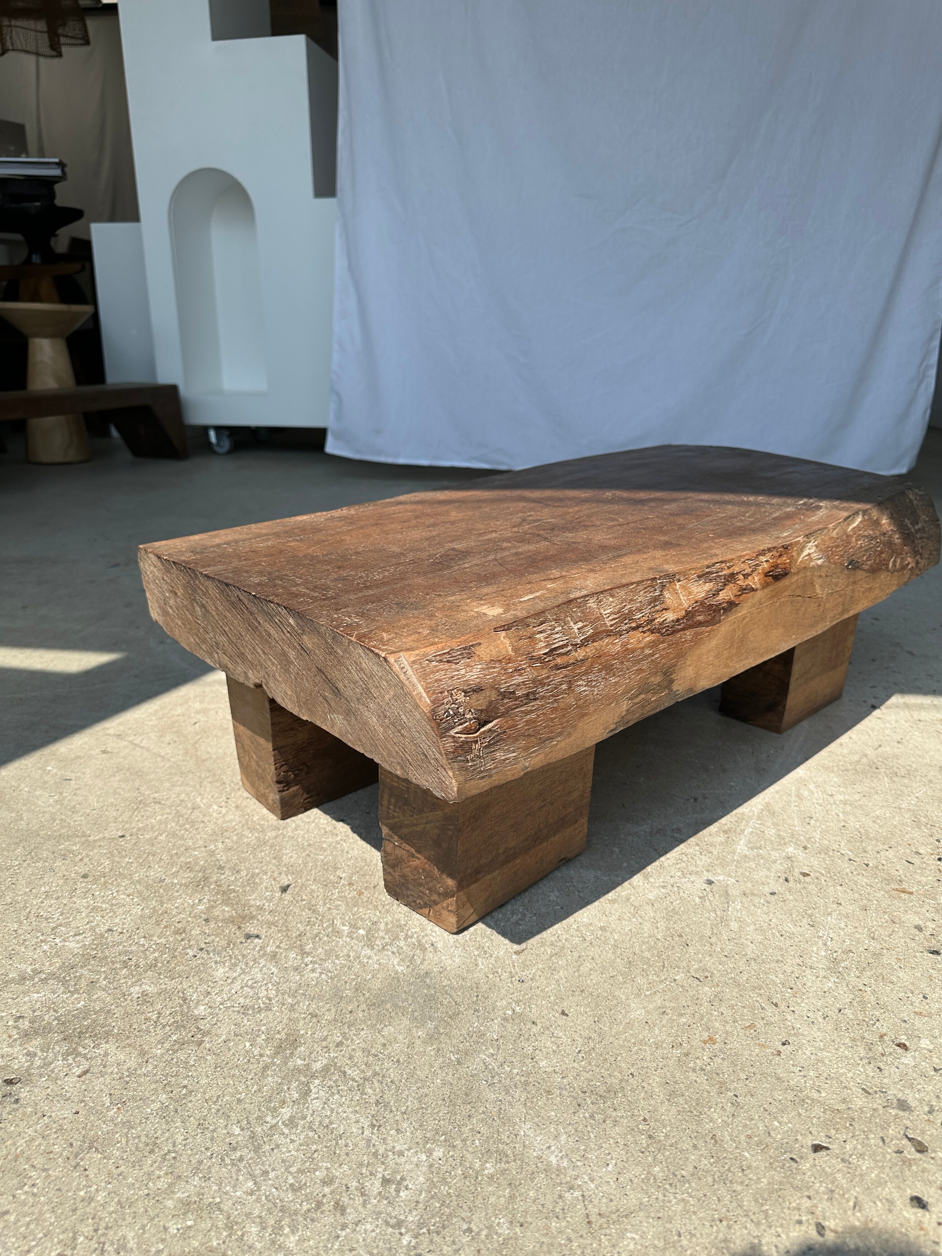 Asian solid wood quadripod brutalist coffee table H30 L81 l42
