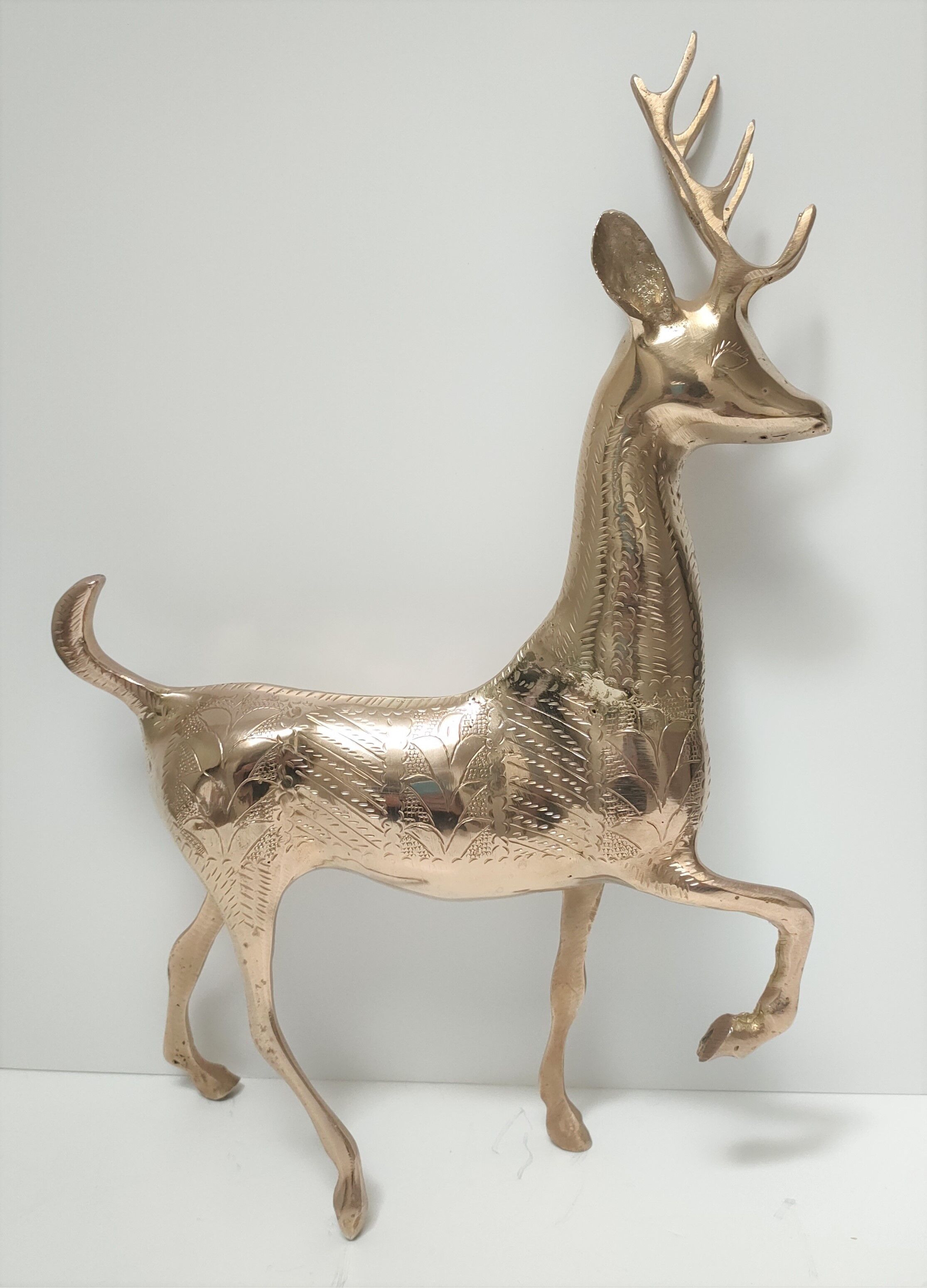 Cerf laiton massif stylisé vintage hauteur 38 cm