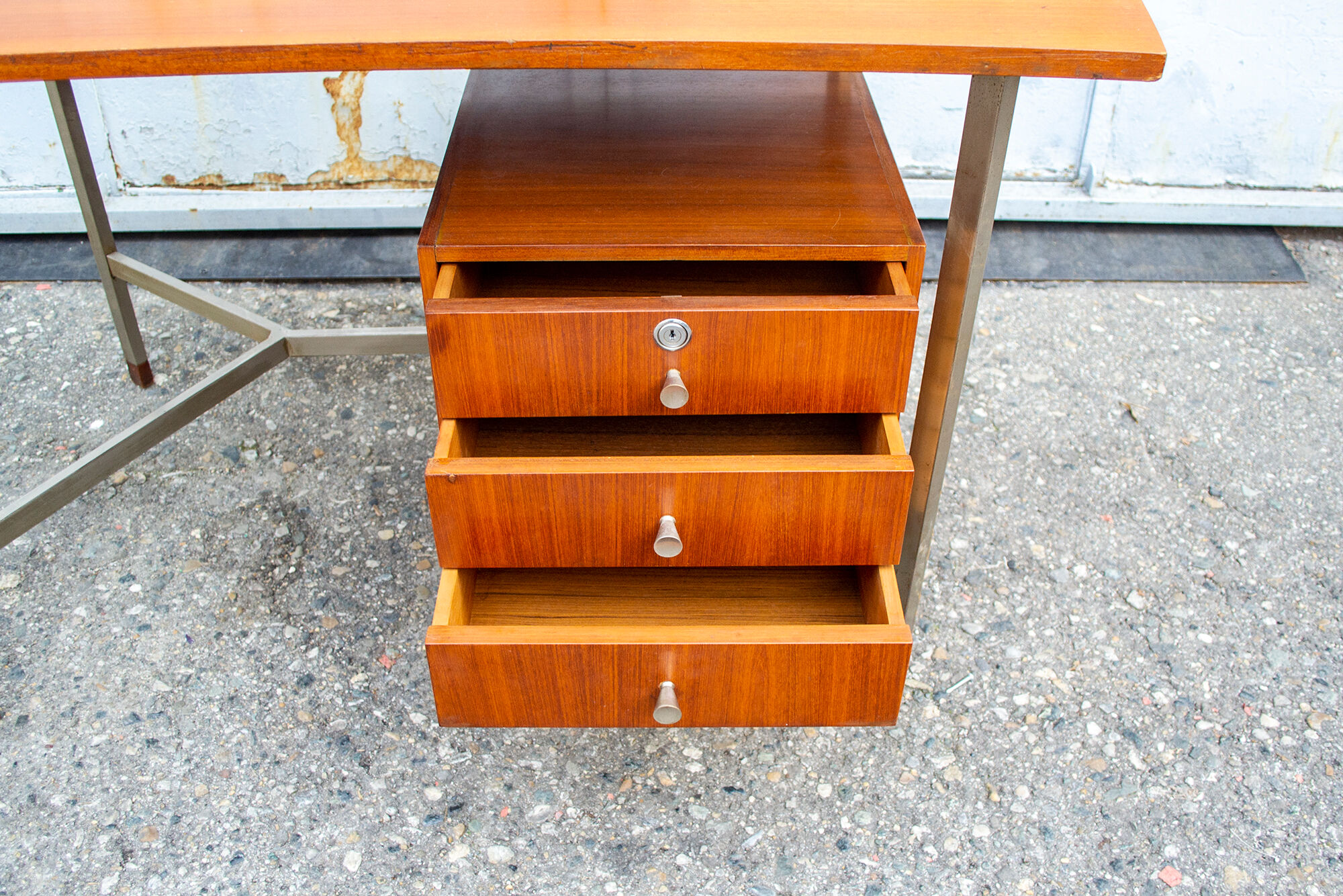 Nickel-plated metal and teak wood desk Italy, 60s