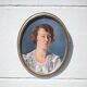 Portrait painted woman signed in oval frame, wall frame, wood frame and painted stucco, vintage frame