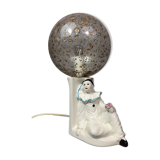 Vintage Pierrot bedside lamp from the 70s, porcelain, inlaid glass globe