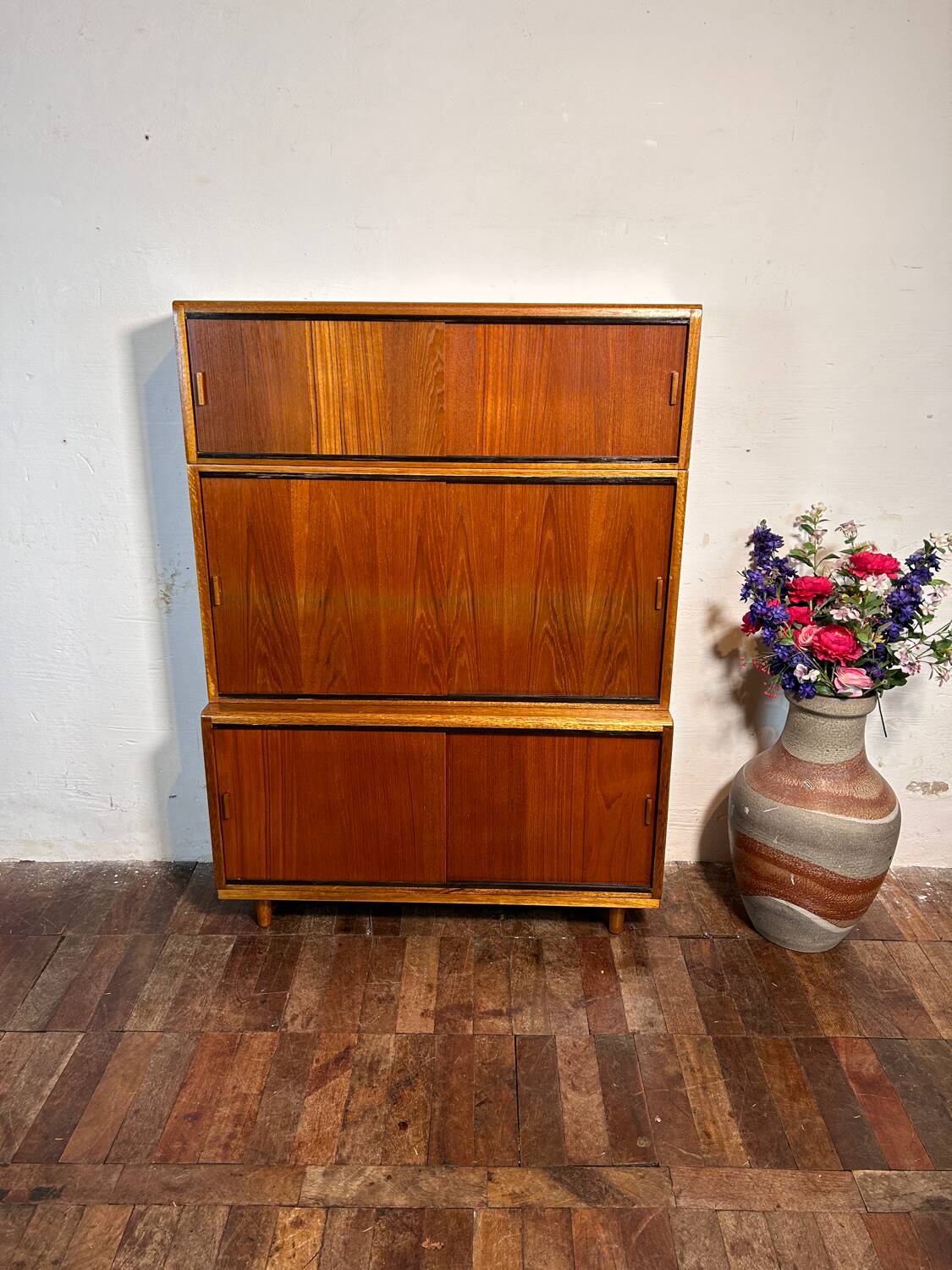 Mid century retro vintage teak stacking bookcase