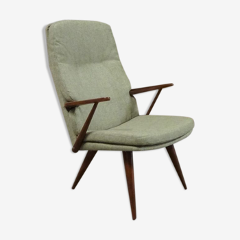 Fauteuil en teck coloré par Cor Alons pour Firma C. Den Boer Gouda recouvert de tissu vert Reseda melange