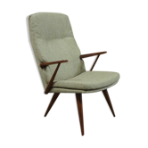 Teak armchair colored by Cor Alons for Firma C. Den Boer Gouda covered with green fabric Reseda mixture