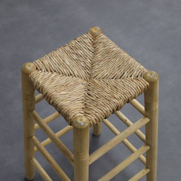 Ensemble de 4 tabourets de bar en bois et rotin, années 1970