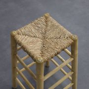 Ensemble de 4 tabourets de bar en bois et rotin, années 1970